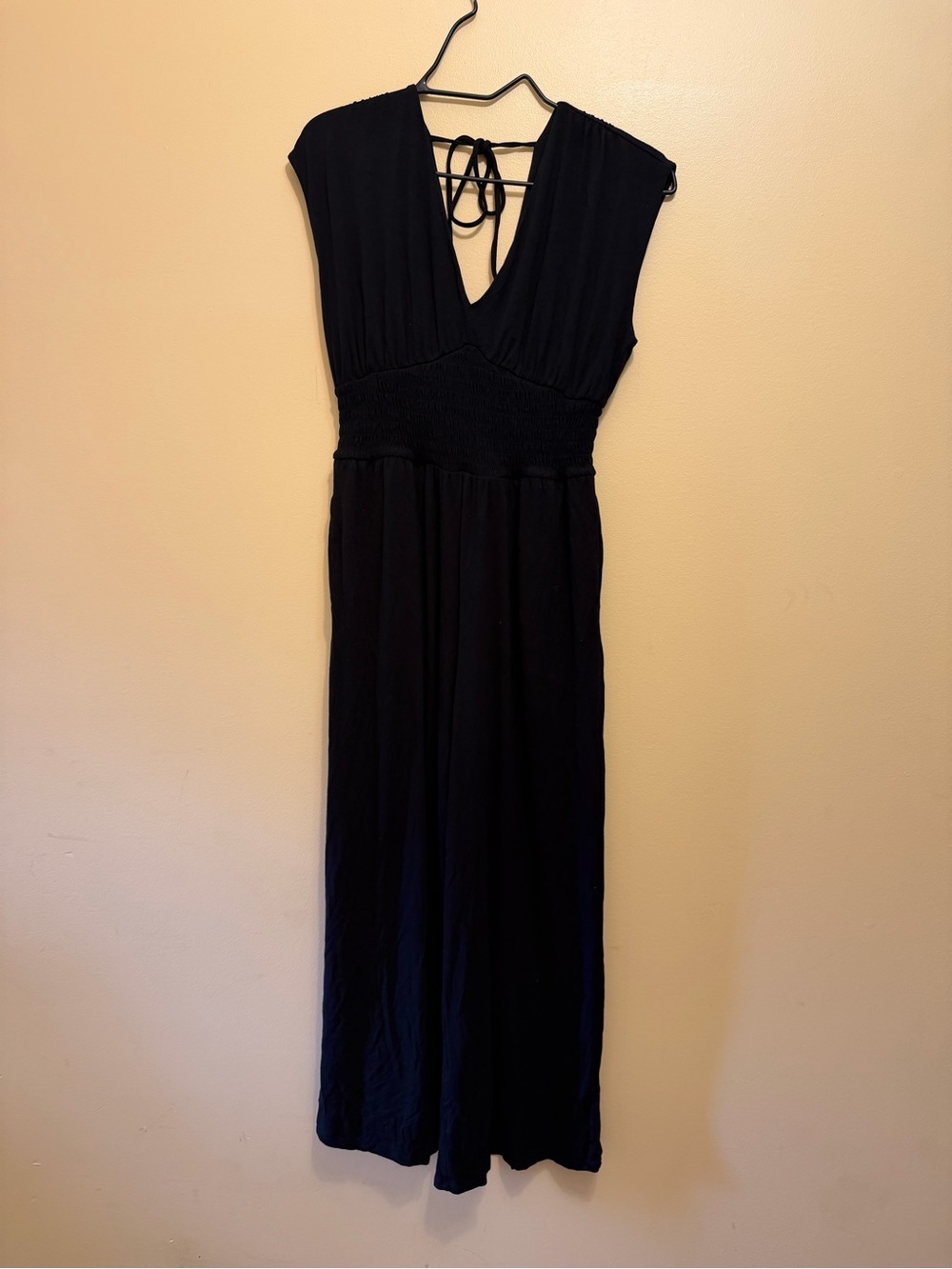 2/$13 Black V-Neck Smocked Waist Jumpsuit